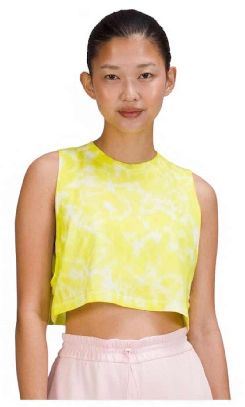 Lululemon All Yours Cropped Cotton Tank, Eccentric Lime Tie Dye, Size 12, NWT
